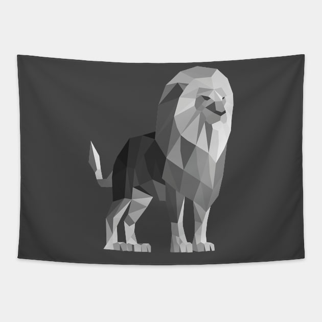 Grey Low Poly Lion Tapestry by shaldesign