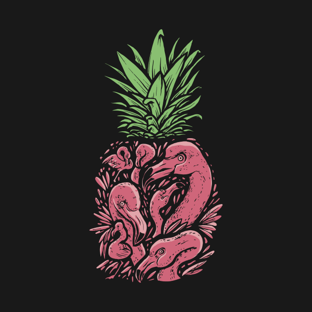 Vintage Pink Flamingo Pineapple Sketch by SLAG_Creative