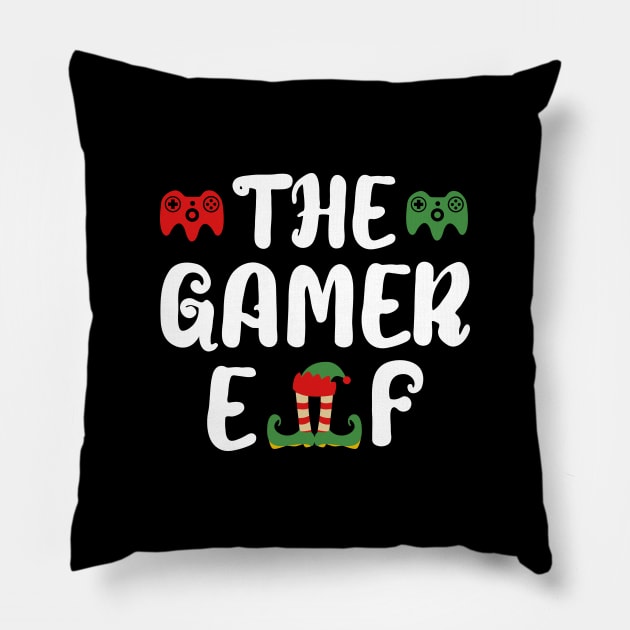 Christmas Gamer Elf  Cool Gaming Holiday Gift Pillow by Hasibit