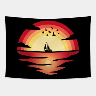 Vintage Sunset Sunshine Summer Vacation Tropical Sailing Sea Tapestry