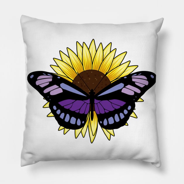 Butterfly with Sunflower Pillow by Markus Schnabel