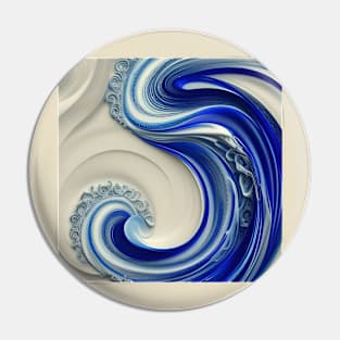 Swirly Flowing Ivory And Cobalt Curlicues Pin