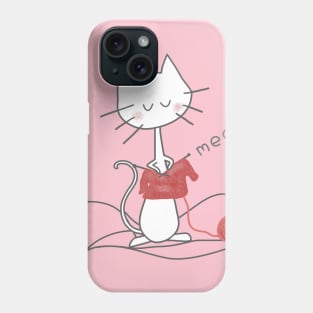 White Knitting Cat - Soft Pink Phone Case