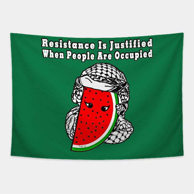 Resistance Is Justified When People Are Occupied - Watermelon Keffiyeh - Full Wrap - With Eyes - Back Tapestry by SubversiveWare