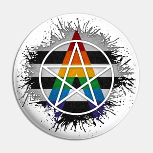 Paint Splatter LGBT Ally Pride Pentacle Symbol Pin