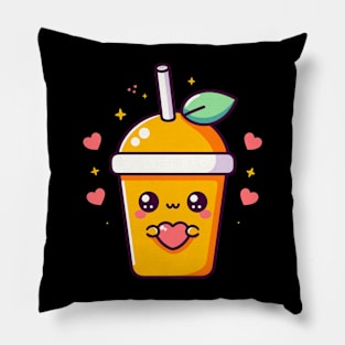 Cute Mango Milkshake Holding a Heart | I Love You in Kawaii Style | Kawaii Food Pillow