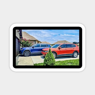 Red and Blue Car Photo Magnet