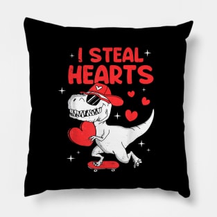 I Steal Hearts Trex Dino Valentine's Day Pillow