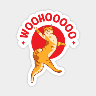 Illustration of a cute orange cat dancing Magnet