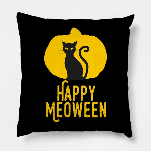 Happy Meoween – Halloween Orange Pumpkin Cat Silhouette Pillow by HighBrowDesigns