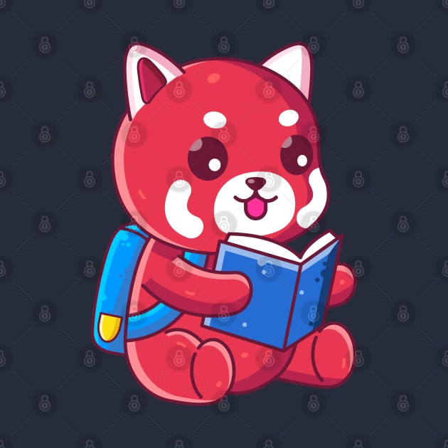 Cute school red panda reading book by Ardhsells