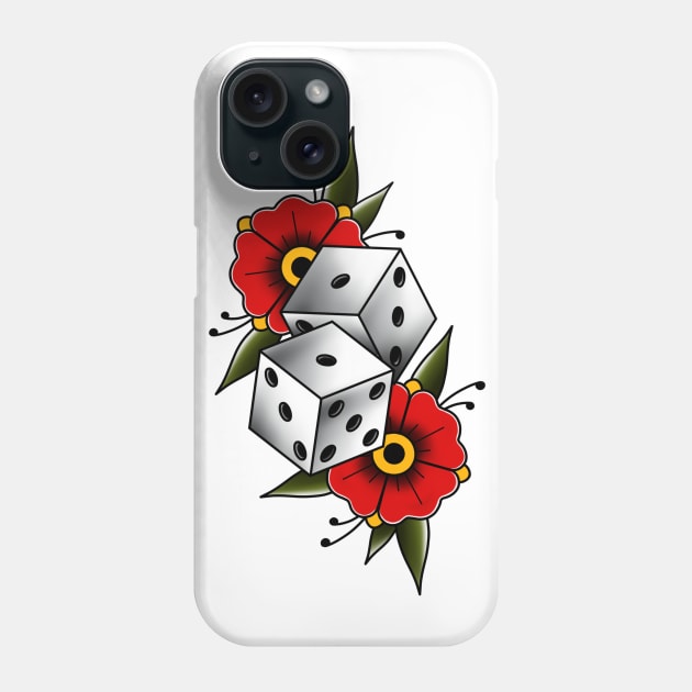 Traditional tattoo dices with flowers Phone Case by Smurnov