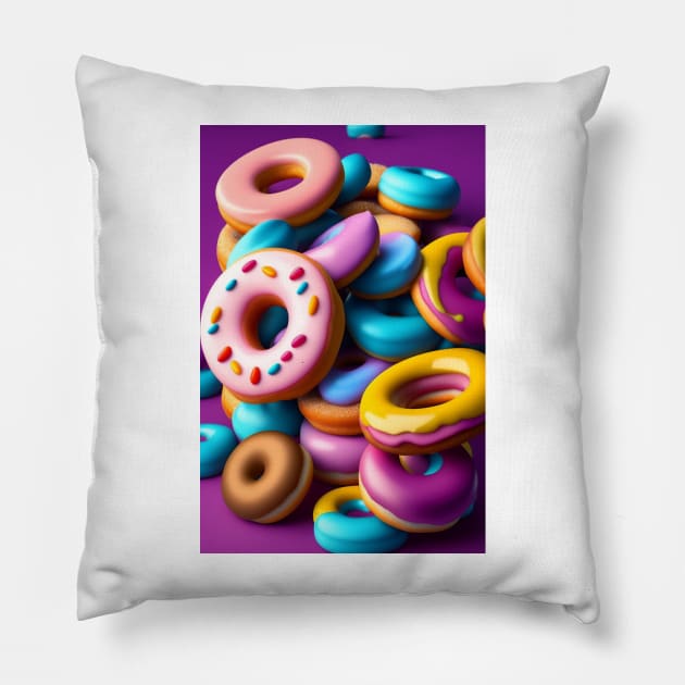 Colorful Yummy Donut Pillow by Fun and Cool Tees