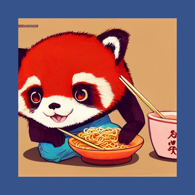 Kawaii Red Panda Eating Ramen by Grassroots Green