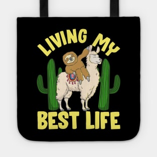 Living My Best Life Adorable Sloth Riding Llama Tote