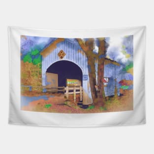 Covered Bridge In Watercolor Tapestry