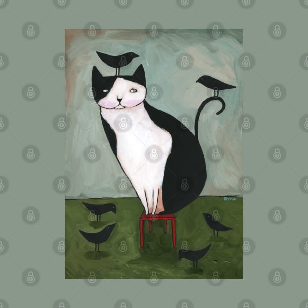 Tuxedo Cat and Crow Friends by KilkennyCat Art