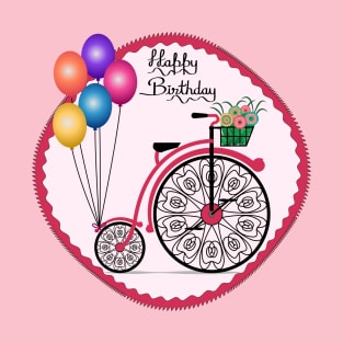 Happy Birthday Floral Bicycle T-Shirt