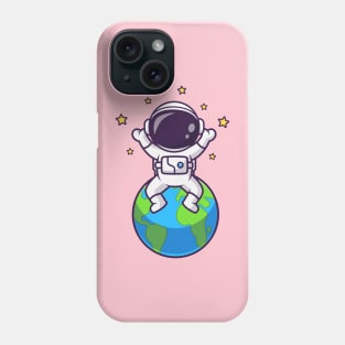 Cute Astronaut Sitting On Earth With Star Cartoon Phone Case