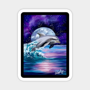 Dolphins Under A Moonlit Sky Magnet