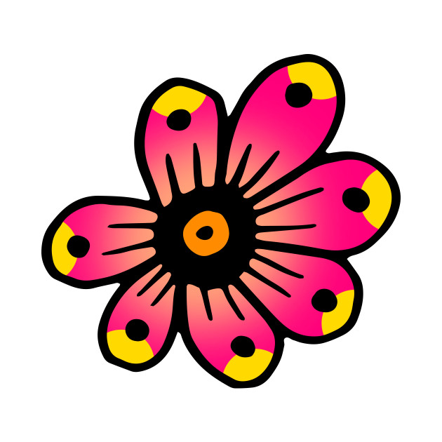 Pink and Yellow Flower Doodle Art by VANDERVISUALS