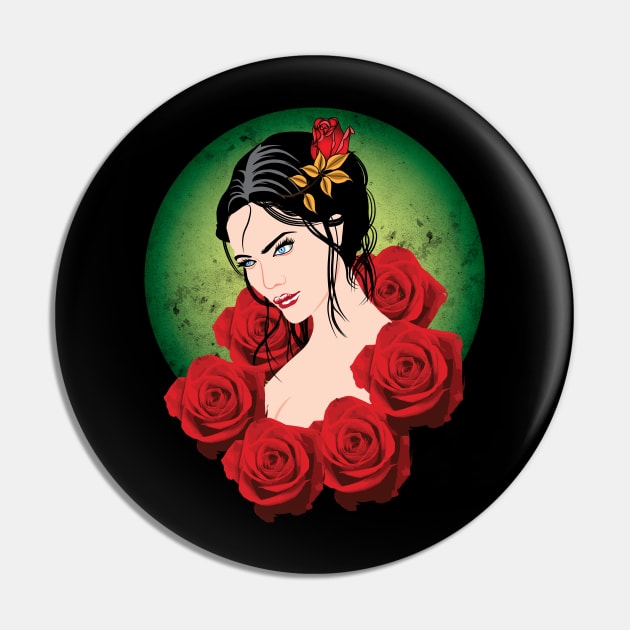 Girl and Flowers Pin by mounier