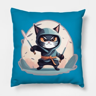 Cat Ninja Blue Pillow