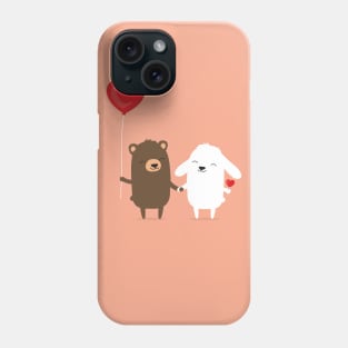 Cute cartoon bear and bunny rabbit holding hands Phone Case