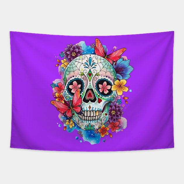 Floral Candy Skull Design by Lorna Laine Tapestry by Lorna Laine