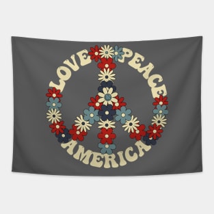 Peace Sign Love Peace America 70s Hippie Patriotic Tapestry