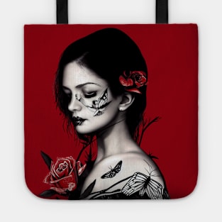 Girl with a Rose & Butterfly Tattoos Tote