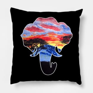 African Sunset Landscape Elephant Pattern Pillow