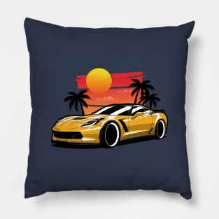 Yellow Corvette Z06 Sunset Palms Pillow