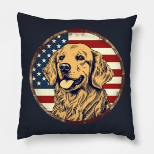 Golden retriever on a vintage distressed American flag Pillow