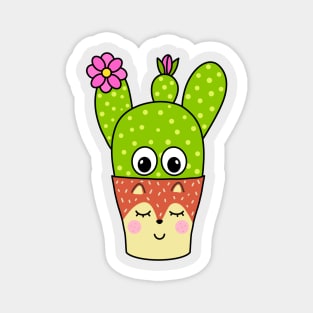 Cute Cactus Design #296: Pretty Cactus In Fox Pot Magnet