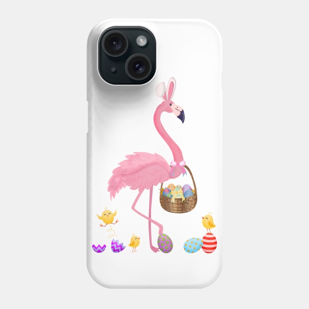 Pretty Easter Flamingo with Easter Basket Phone Case by Dibble Dabble Designs