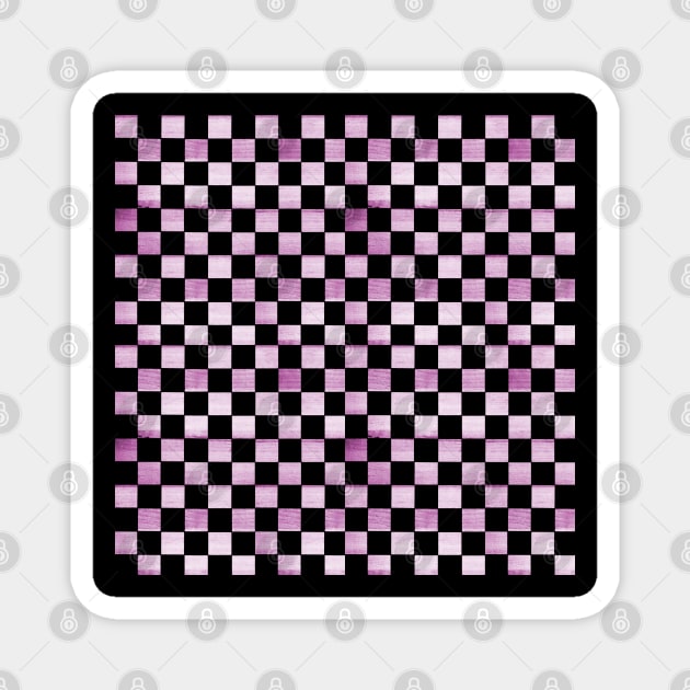 Black and Hot Pink Checkered Wood Pattern Magnet by Lucy