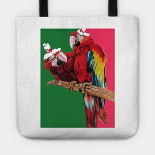 Christmas Macaw - Here Comes Santa Macaws! - on Red and Green Tote