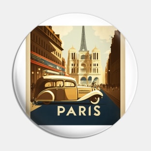 Paris Streetscape Vintage Travel Art Poster Pin