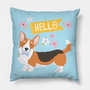 A Big Hello From A Well Dressed Corgi Pillow