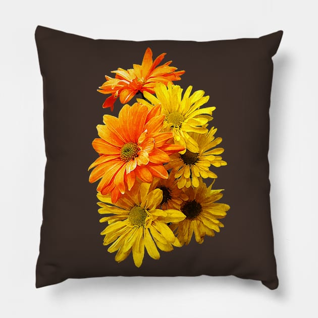 Daisies - Yellow and Orange Daisies Pillow by SusanSavad