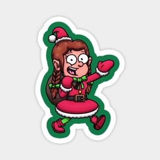 Cute Female Christmas Elf Carrying Bag Of Presents Magnet