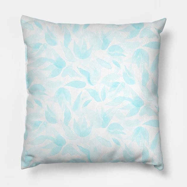 Light Blue Watercolor Petals Pillow by Carolina Díaz