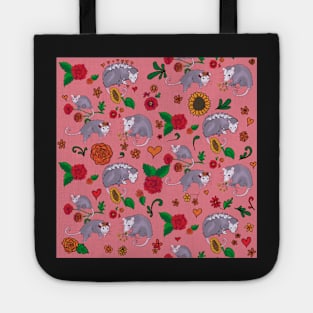 Trash Royalty Salmon Pink Possums With Floral Print Cute Animals With Flowers Tote