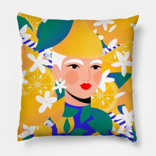 Lemonade girl with lemons and lemon flowers Pillow