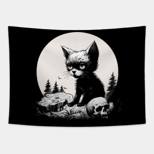 Full Moon Skull Kitty Tapestry