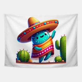 Cute Dabbing Mexican Poncho Sombrero Cinco de Mayo With Dancing Cacti Tapestry