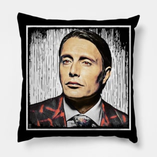 Hannibal Red Eyes with Drip Paint Background Pillow