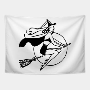 Witch on Broomstick | Retro Witch | Vintage Witch | Pretty Witch | Witches | Halloween | Tapestry