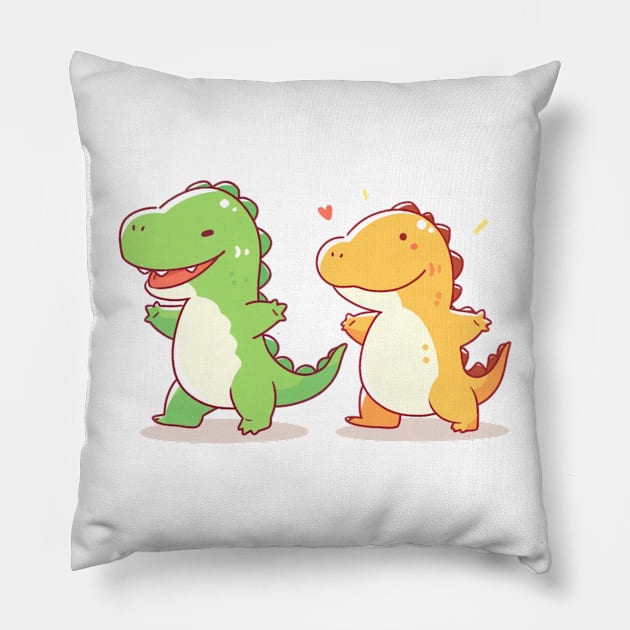 Two cute and adorable dinos Pillow by Jaragua Gecko